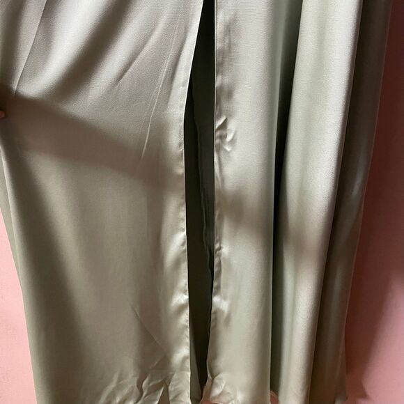 Azazie Dusty Sage A-Line Satin Maxi Dress NWT Size A16 - Picture 5 of 12